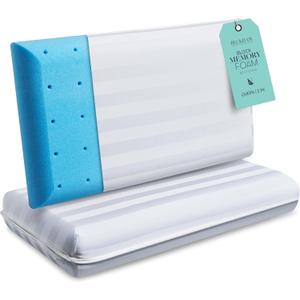 Beckham Hotel Collection Queen Size Firm Memory Foam Pillows (Set of 2) - Solid Block Design for Maximum Neck & Spine Support