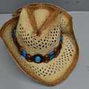 La Vogue Straw Cowboy Hat for Women Men Classic Roll up Brim Fedora Cowgirl Hat with Turquoise Belt (Yellow, M)