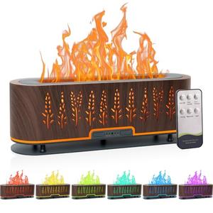 Essential Oil Diffusers, Flame Air Diffuser, 200ml Aromatherapy Diffuser with 2 Mist Mode 4 Timer Up & Waterless Auto-Off Protection for Bedroom Home, Office (Wheat-Dark Brown)