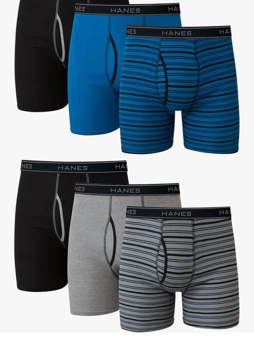 Hanes mens Ultimate FreshIQ Tagless Cotton Boxer ComfortFlex Waistband Brief, 6 Pack  Striped Assorted, Medium