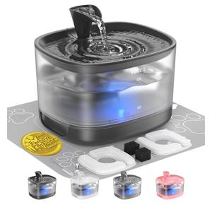 Veken Cat Water Fountain with Detachable Tank, Easy to Clean & Assemble, 84oz/2.5L Pet Drinking Dispenser with Quiet Operation & LED Light, Gifts, Cats, Dogs and Small Pets, Black