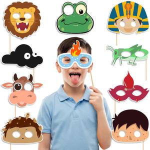 Amyhill 20 Pcs Passover Decorations 10 Plagues Props Paper Mask Set Passover Crafts 10 Plague of Egypt Gifts for Family Educational Story Pesach Seder Dress up Party Supplies Photo Prop Decoration