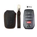 INTGET for 2022-2024 Toyota Tundra & Sequoia Key Fob Cover - Leather Case & Protector for Grand Highlander Accessories (Black, Brown Thread)