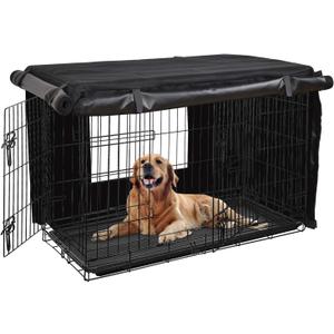 HONEST OUTFITTERS Dog Crate Cover 42 Inch Dog Kennel Cover for Large Dog, Heavy Duty Oxford Fabric,with Double Door, Pockets and Mesh Window (43L x 29W x 30H,Black)