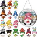 Qunclay Interchangeable Wooden Gnome Decor Holiday Seasonal Gnome Decorations with Magnet Pieces and Detachable Hats Changeable Welcome Sign for Home(Cute Style)