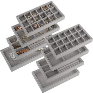 yarlung 8 Pack Velvet Jewelry Trays, Drawer Insert Jewelry Organizer Earring and Ring Storage, Divided Jewelry Holder for Bracelet Display, Necklace, Brooch, Watch