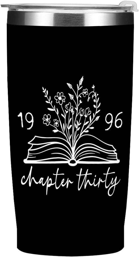 Chapter 30 1996 Tumbler for Men Dad Book Lovers Best Friend, 30th Birthday Gifts for Women Men, Bookish 30th Birthday Decorations Christmas Tumblers, 20 oz Insulated Coffee Mug, Black Travel Cup