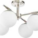 4 Light Semi Flush Mount Ceiling Light Fixture Polished Nickel Light Fixture with Globe Milk Glass Shade for Bedroom, Living Room, Dinning Room, Foyer Hallway Corridor Laundry Room Bar