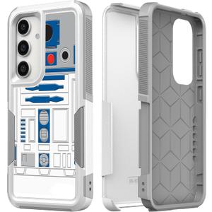 for Galaxy S25 +, Robot Pattern Shock-Absorption Hard PC and Inner Silicone Hybrid Dual Layer Armor Defender Case for Samsung Galaxy S25 Plus White