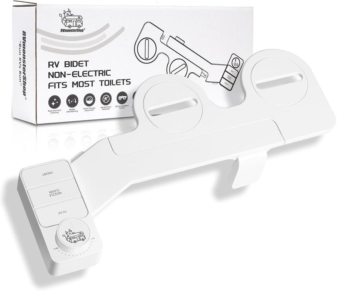 RV Bidet Self-Cleaning Dual Nozzles Bidet for RV Toilet, Easy Installation, White RV Bidet Self-Cleaning Dual Nozzles Bidet for RV Toilet, Easy Installation, White