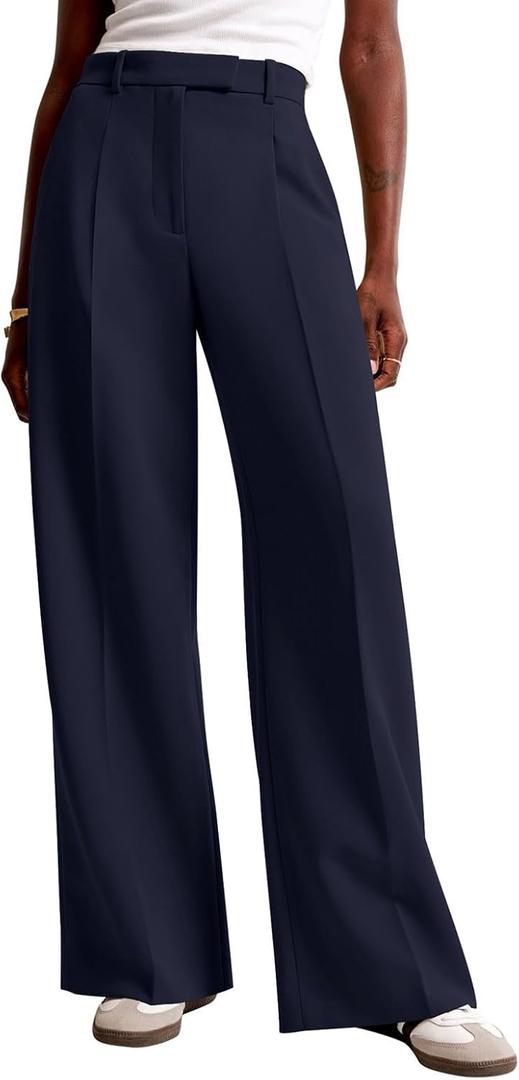 NIMIN Women Wide Leg Pants High Waisted Business Casual Work Trousers Dressy Pants with Pockets (Black, XS)
