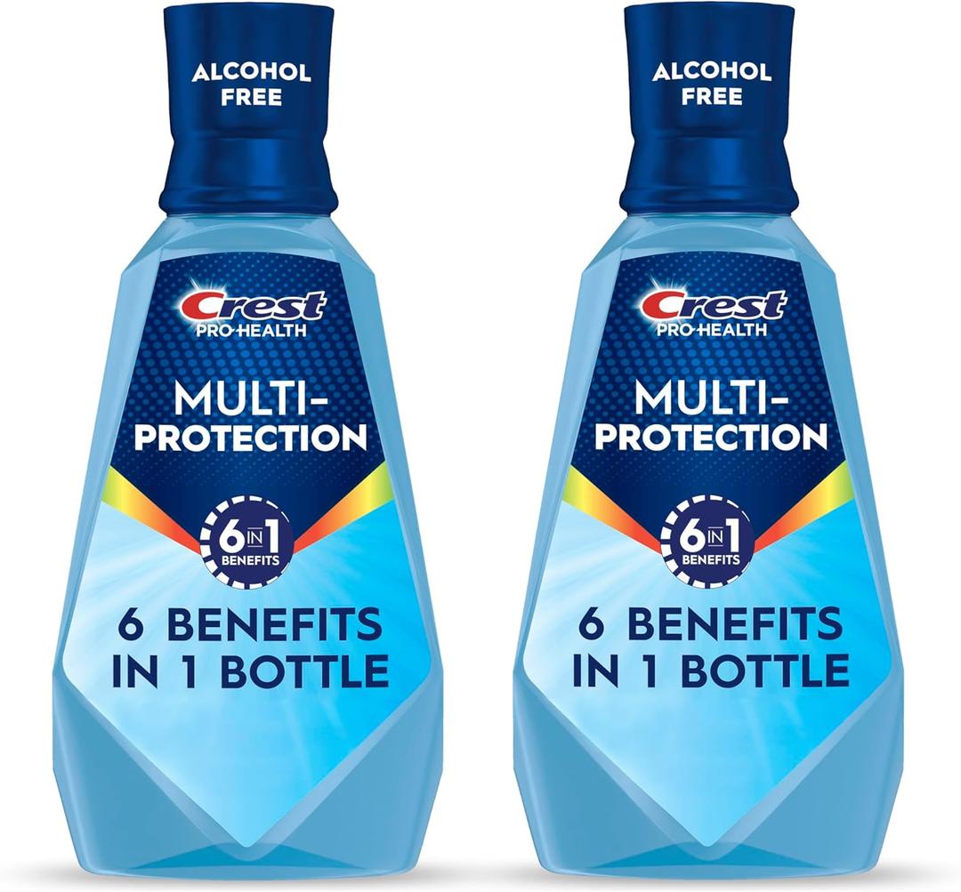 Crest Mouthwash Pro Health Multi-Protection, 1L, 2 Pack, 6-in-1 Benefits, Alcohol Free, Enamel Repair, Breath Freshener, Anti Cavity, Fluoride mouthwash, Bad Breath Treatment for Adults, Contains CPC