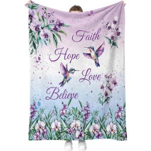 Hummingbird Floral Bird Blanket Purple Flowers Gifts for Women Kids Girls Boys Mom Wife Female Friends Birthday Christmas Halloween Spring Room Decor Colorful Soft Plush Throw Blanket 60"x80"