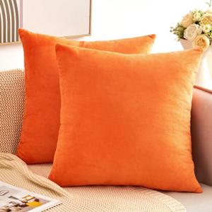 Velvet Throw Pillow Covers Orange Set of 2 20x20 Inch Pillow Covers, Soft Farmhouse Neutral Decorative Pillowcases for Couch Sofa Bed, Home Boho Decor, Modern Cushion Covers