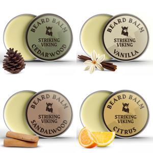 Striking Viking Beard Balm for Men  Light Hold, 1 Oz, Pack of 4 with Citrus, Vanilla, Sandalwood, Cedar Scents - Leave-in Beard Conditioner with Shea Butter, Tea Tree, Argan & Jojoba Oils
