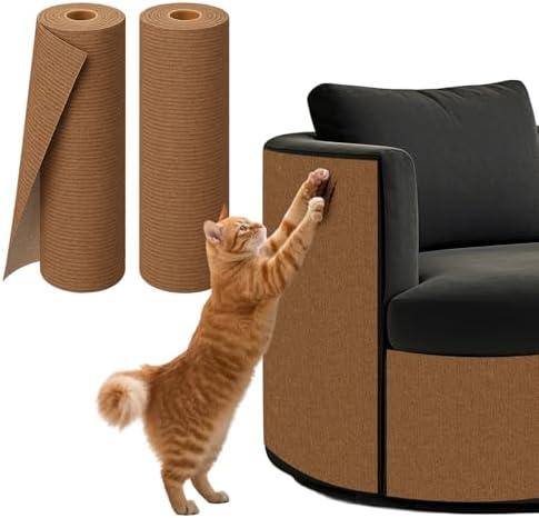 PowerKing Cat Scratch Furniture Protector, 78.7"x15.8" Self-Adhesive Cat Scratch Mat for Couch & Sofa, Trimmable DIY Cat Scratcher Pads for Indoor Cats (Brown)