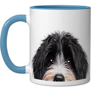 Funny Bernedoodle Peeking Dog Mom Dad Owner Ceramic Mug, Blue/White