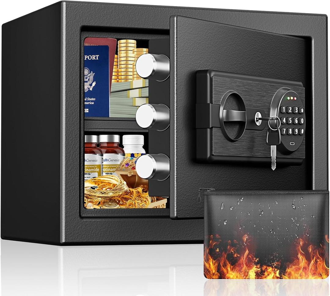 1.2 Cu Ft Small Safe Box for Home with Digital Keypad and Key Lock