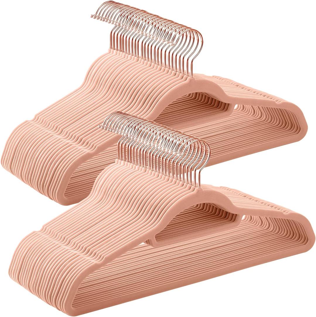 SONGMICS Velvet Hangers, Set of 50 Clothes Hanger with Rose Gold Swivel Hook, Non-Slip, and Space-Saving, 0.2-Inch Thick, 17.1-Inch Long for Coat, Shirt, Dress, Pants, Tie, Coral Pink UCRF21PK50 SONGMICS Velvet Hangers, Set of 50 Clothes Hanger with Rose Gold Swivel Hook, Non-Slip, and Space-Saving, 0.2-Inch Thick, 17.1-Inch Long for Coat, Shirt, Dress, Pants, Tie, Coral Pink UCRF21PK50