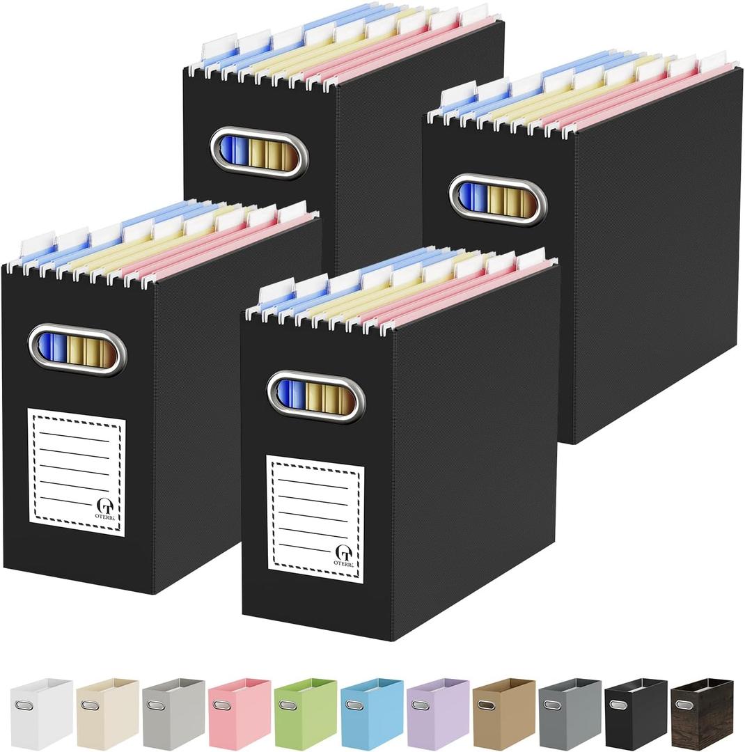 Oterri Cardboard File Organizer Box for Hanging File Folders Letter Size,File Box for Computer Desk,File Cabinet,Working Home,Office,ClassroomBlack, Letter Size - 4 Packs
