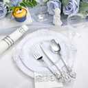 YOUBET 700PCS Silver Plastic Plates - White and Silver Disposable Plates - Silvery Plastic Dinnerware Set - Include 200 Plates, 300 Heavy Duty Silverware, 100 Cups and 100 Napkins for Wedding & Party