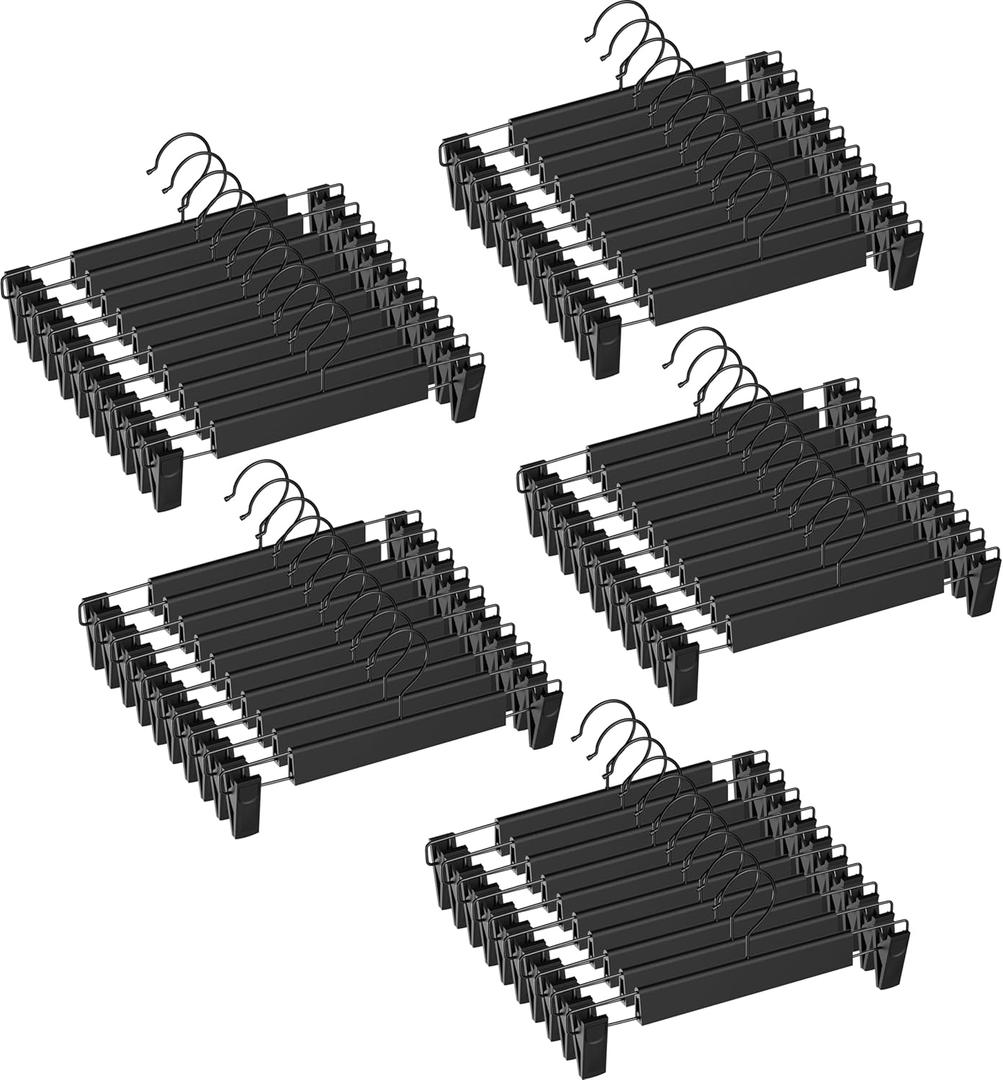 NORTHERN BROTHERS Pants Hangers, 50 Pack of Skirt Hangers with Clips Black Pant Hangers for Pants Bulk Shorts Coats Jeans Trousers Hangers Heavy Duty for Men Women Closet Organization