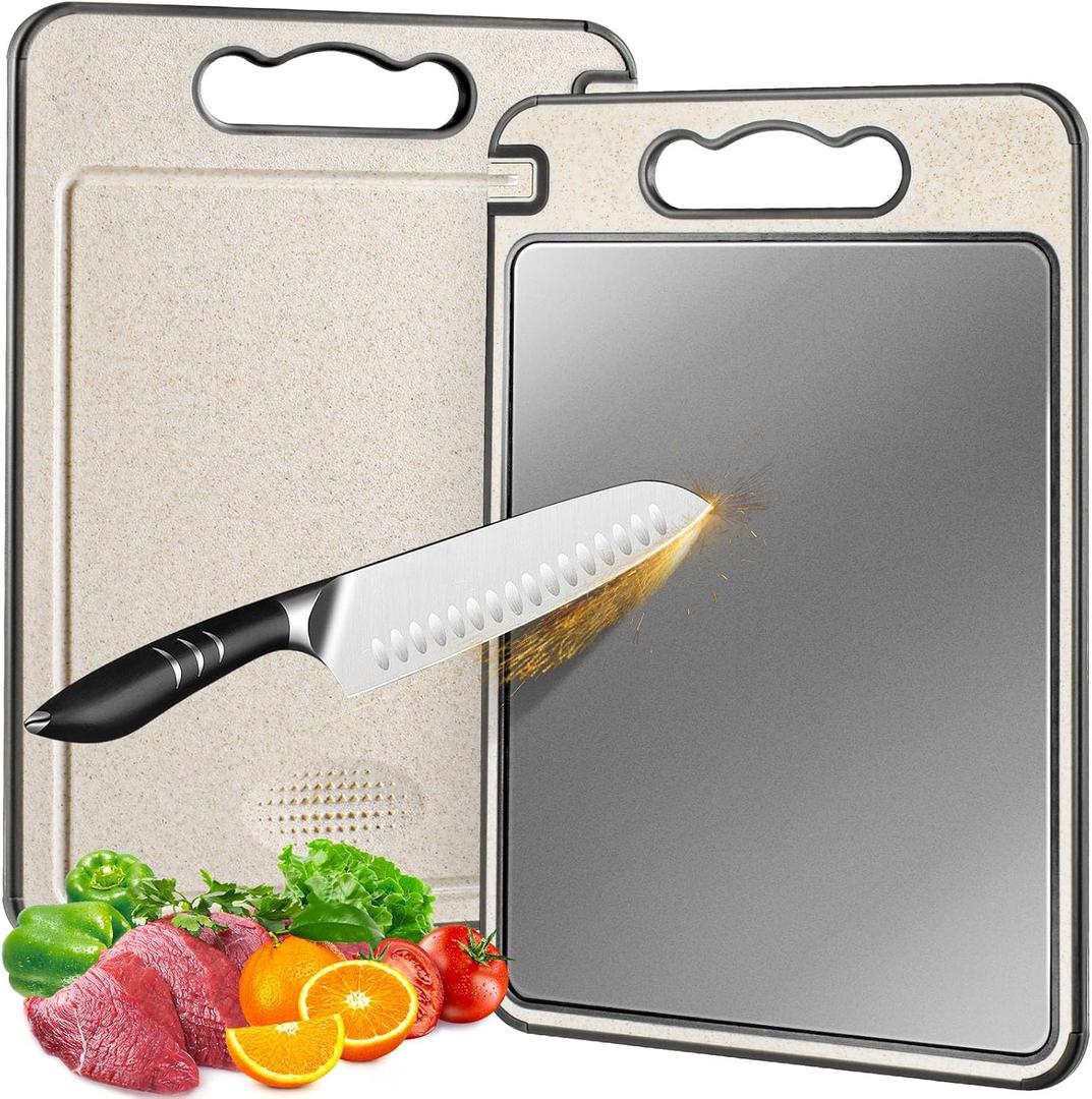 Titanium Cutting Board Double Sided for Kitchen,Knife Sharpener & Garlic Grater Wheat Straw + PP with Juice Groove Large Chopping Board1510In Kitchen Necessities for Home