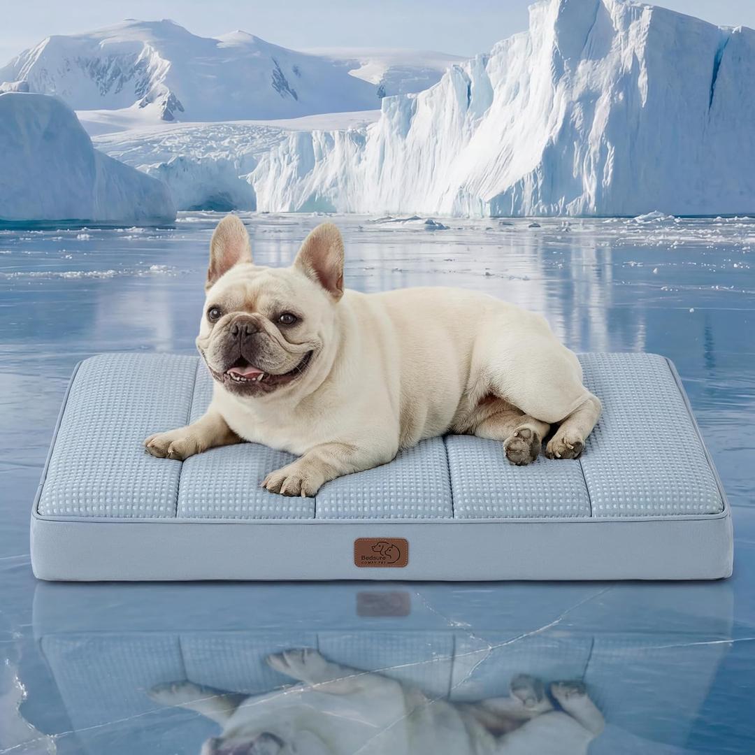 Bedsure Orthopedic Cooling Dog Bed for Medium Dogs - 30x20 Inches Comfy Breathable Puppy Beds with Removable Washable Cover, Cold Flat Egg Crate Foam Pet Mat, Suitable for Pet Up to 30 lbs