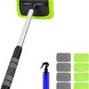 XINDELL Windshield Cleaning Tool for Car Extendable Handle Window Cleaner with Reusable Microfiber Pads, Streak-Free Interior & Exterior Auto Glass Cleaner (Green)