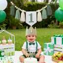 Wild One High Chair Banner First Birthday Decorations for Boy with Green 1st Birthday Hat Wild One Cake Topper