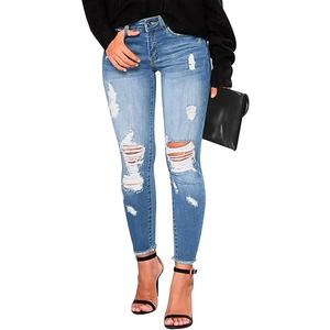 KUNMI Women's Skinny Ripped Trendy Jeans Distressed Stretchy Denim Pants (12, J001-blue)
