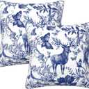 Chinoiserie Deer Throw Pillow Covers Set of 2 Couch Pillow Case Decoration Cushion Covers for Sofa Home Living Room Bedroom Outdoor 18X18 Inch