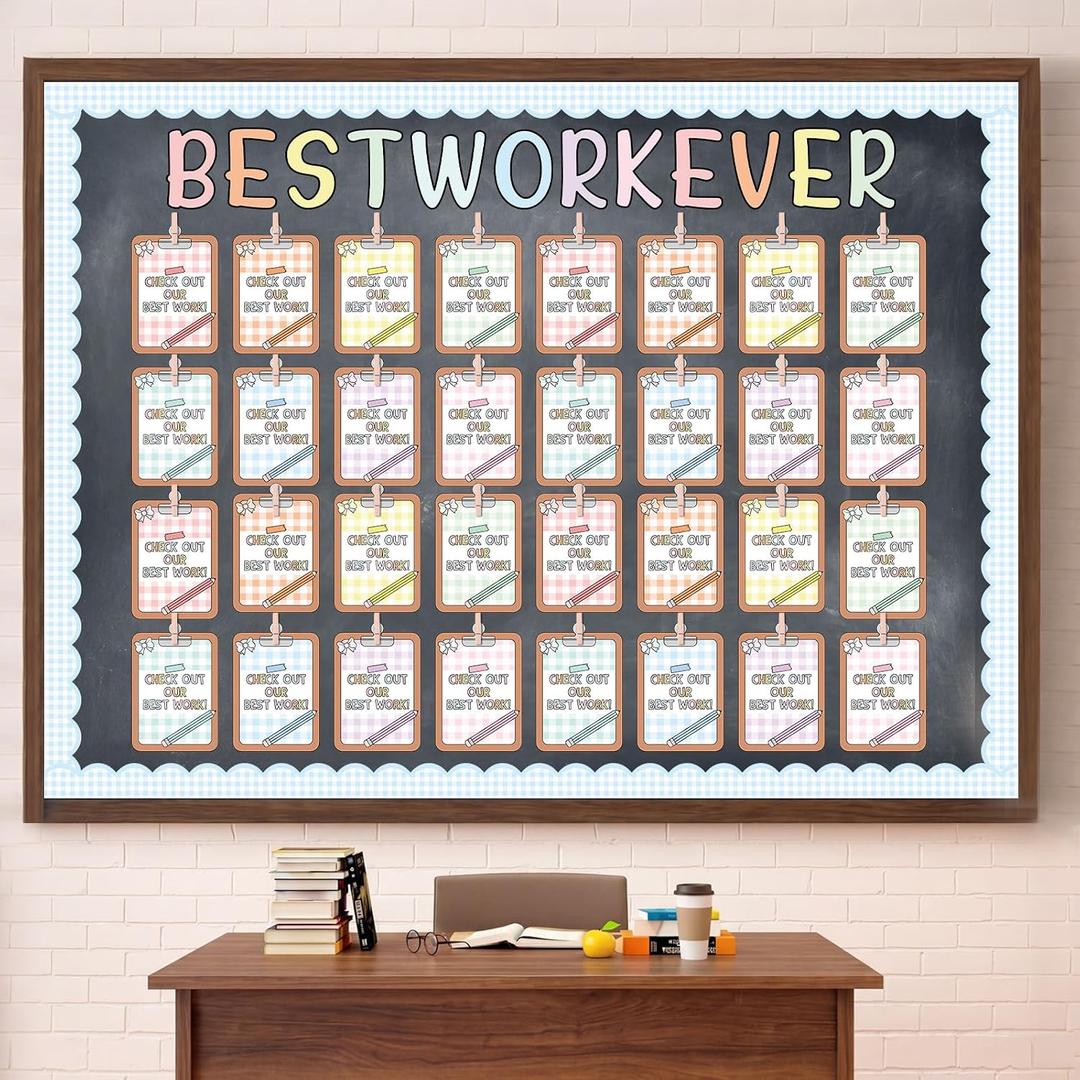 Resurhang 143 Pcs Pastel Gingham Student Work Display Bulletin Board Set
