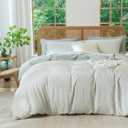 Duvet Cover Set King Striped Sage Green, 100% Washed Microfiber Jacquard 3 Pieces Green King Striped Bedding Sets, with Zipper Closure & Corner Ties, Lightweight Soft Comfort Breathable