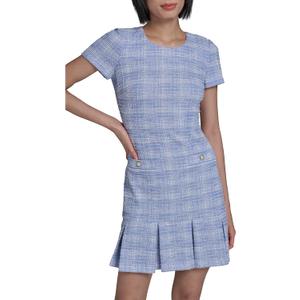 Karl Lagerfeld Women's Tweed Short Sleeve Round Neck Shift Mini Dress 12