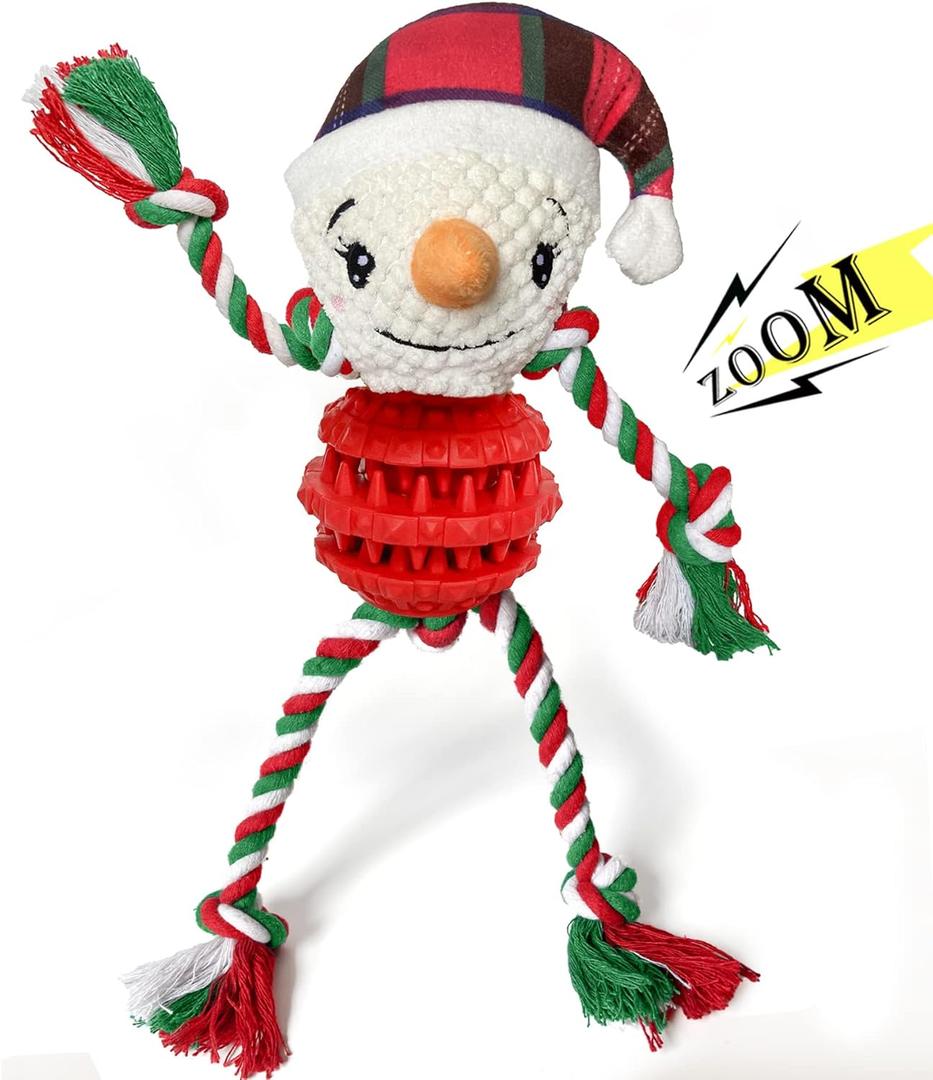 Dog Christmas Toys for Small Medium Large Dogs, Squeaky Plush Dog Toys + Interactive Dog Toys + Dog Rope Toys Multi Function Cute Snowman Puppy Toys for Christmas