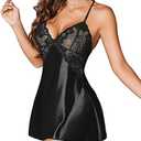 Avidlove Women Lingerie V Neck Nightwear Satin Sleepwear Lace Chemise Mini Teddy L