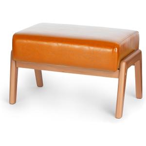 15inch Ottoman Foot Rest, Leatherette Ottoman Bench, Modern Accent Sofa Stool Foot Stool for Accent Chair, Walnut Wood Frame & Thickness Cushion, Yellowish, 15.5"D x 24.5"W x 15"H