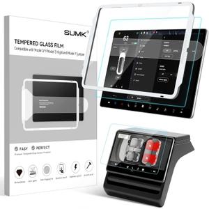 SUMK Tempered Glass Screen Protector for Tesla Model Y Juniper Accessories 2026 & for Tesla Model 3 Highland Accessories 2024 2025 [HD & 9H Anti-scratch] - 2pcs [Glossy]