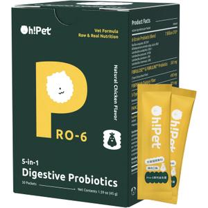 Oh!Pet 5-in-1 Digestive Probiotics  7B CFU Powder for Dogs & Cats with Prebiotics & Enzymes (Chicken, 30 Packets)