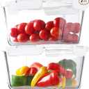 HOMBERKING 4 Pieces 63oz/8cup Large Glass Food Storage Containers with Lids, Meal Prep Containers, Airtight Bento Boxes with Leak Proof Locking (2 Containers 2 Lids), Microwave,Oven,Fridge SafeWhite