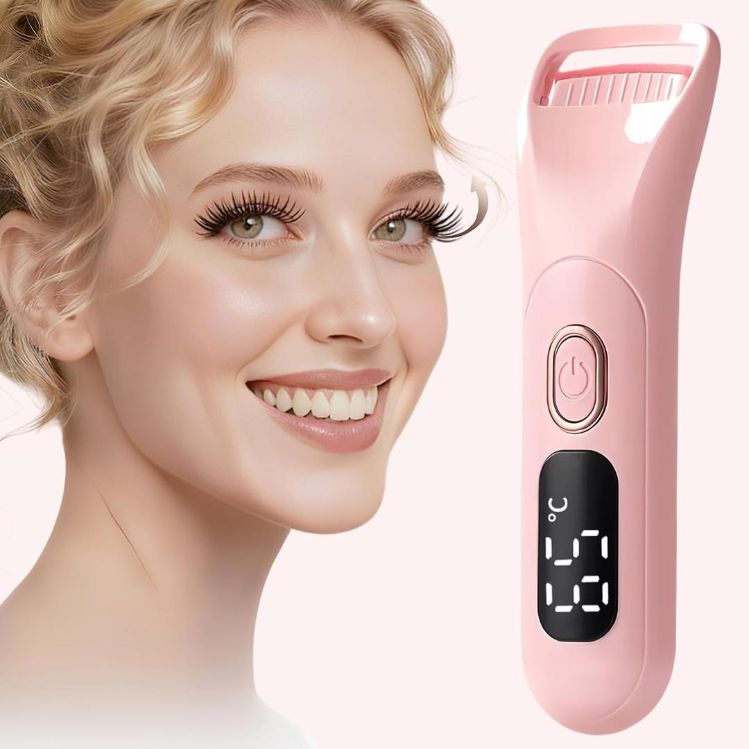 Heated Eyelash Curlers, Rechargeable Electric Eyelash Curler with Dual-Arc Design & 3 Adjustable Temperature - Safe Gentle Heated Lash Curler(Pink B)