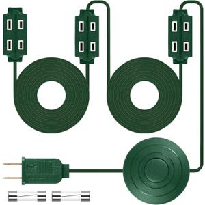 15 Ft Green Extension Cord for Christmas Tree with 9 Outlets and Foot Switch - UL Listed Indoor Extension Cord for Christmas Lights and Holiday Decorations with Spare Fuse Included (1)