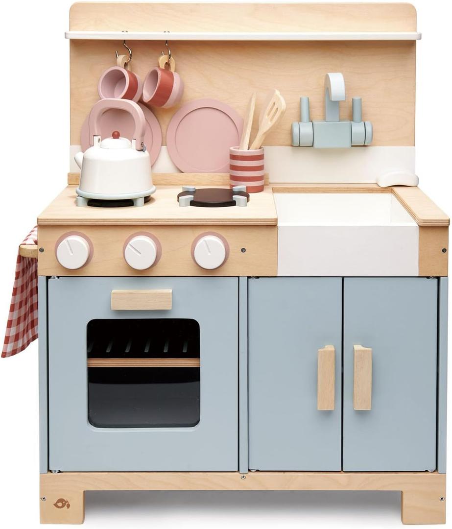 Tender Leaf Toys Mini Chef Home Kitchen Wooden Kitchenette Fully Equipped with Accessories for Pretend Cooking Develops Social, Creative & Imaginative Skills Learning Role Play Ages 3+ Years