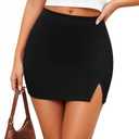 Trendy Women's Black Mini Skirt with Slit High Waisted Club Y2K Short Skort (Black, S)