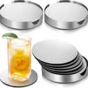 Hiceeden 18 Pack 4 Inch Stainless Steel Coasters, Round Silver Modern Coaster with 3 Holder, Rubber Foam Anti-Slip Bottom Coasters for Outdoor, Kitchen, Bar