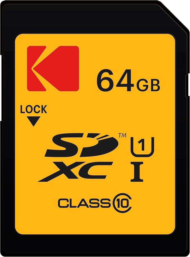 KODAK SDXC Card 64GB UHS-I U1 V10 Premium, up to 85MB/s Read Speed, for Full HD Video and High-Resolution Pictures, Compatible with SDXC Standard - EKMSD64GXC10K