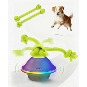 Smart Interactive Dog Toys, Automatic Moving and Rolling Dogs Ball with Rope, Motion-Activated Squeaky Ball for Small Medium Dogs for Boredom, RGB Lights, stimulating Sound, Voice Recording