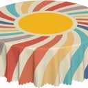 Oil-Resistant Tablecloth - Waterproof Washable Floral Design, 60 Inch Round Table Cover for Kitchen Dining, Outdoor Picnic, Party, Home Decor (Sun)
