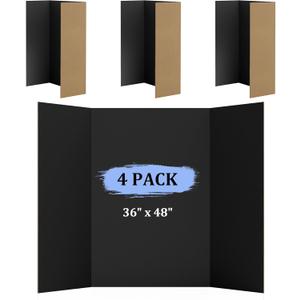 AKONEGE 4 Pack 36" x 48" Trifold Poster Board for Presentation, Black Corrugated Cardboard Large Tri Fold Poster Board for Science Fair, Office & School Projects, Photo Displays, Exhibitions Event